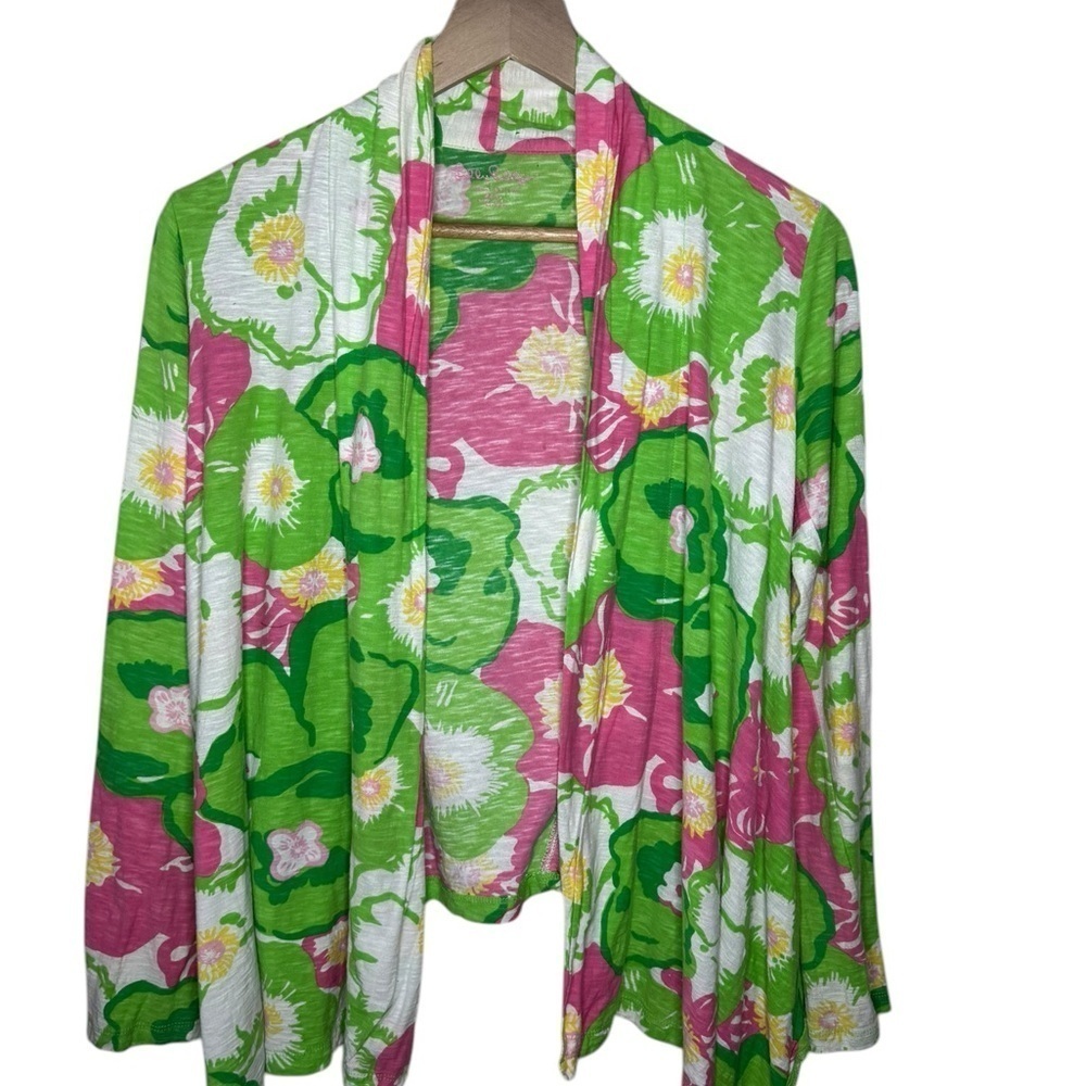 Lilly Pulitzer Floral Katia Wrap Cardigan Sweater Size S Pink Green